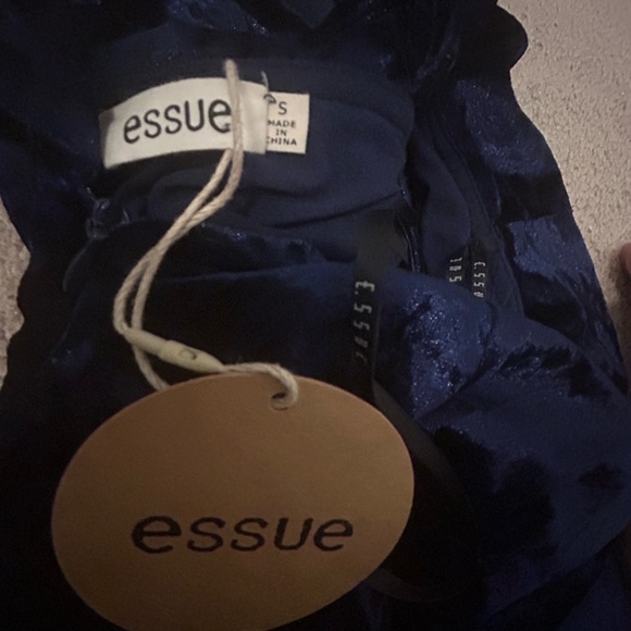 Essue Midnight Blue Crush Velvet Dress Tie back NWT size small - Picture 5 of 5
